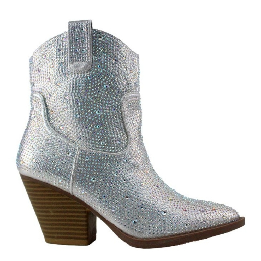 Silver Rhinestone Western Boot